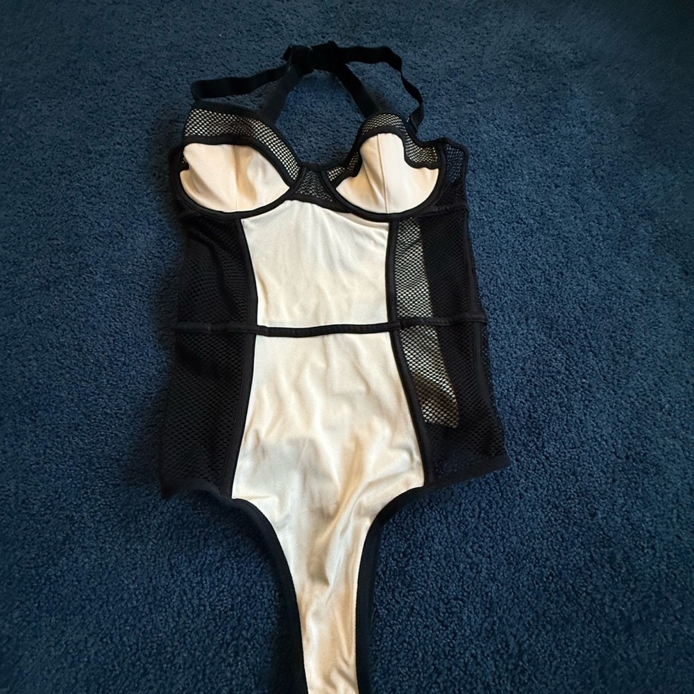 Elegant Black and Cream Lingerie Bodysuit